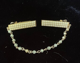 Vintage 1960’s gold and pearl beaded sweater guard, sweater clip