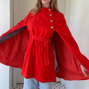 Vintage 1960er leuchtend oranger, offener Umhang, Größe M