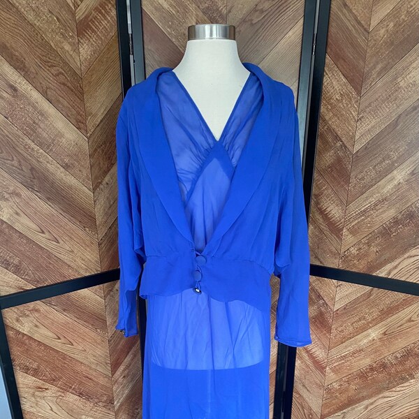 Vintage 1930’s sheer cobalt blue dress with matching jacket, size large