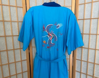 Vintage 1960’s blue cotton poly kimono, chinese robe