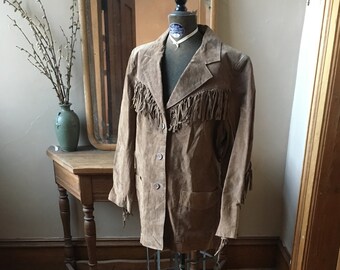 Vintage 1980s Brown Suede Jacket with Fringe, Size Large