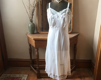 Vintage 1960's White Nylon Semi-Sheer Full Slip, Nightie, Lingerie