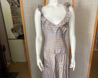 Vintage antique 1930’s 1940’s lavender striped silk gown, size large