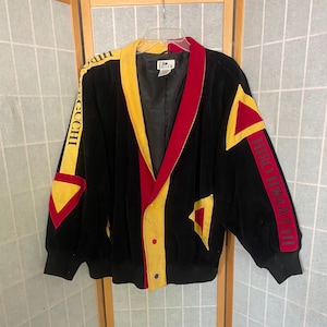 Vintage 1980s Black Red and Yellow Corduroy Hiro Ideguchi Jacket