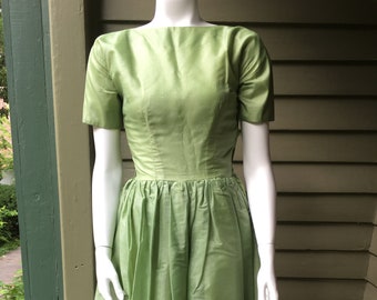 Vintage 2024 1950s Silk Shift Dress and Jacket Green Chic