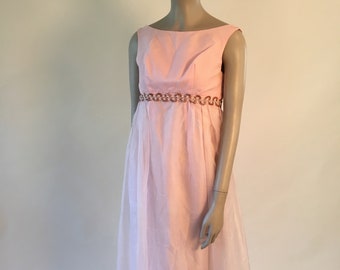 Vintage 1960's Light Pink Party Dress, Gown with Empire Waist and Sequins, Size XS