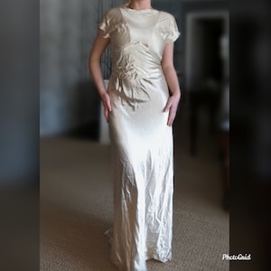 Vintage 1930's Cream Liquid White Satin Biased Cut Gown Dress