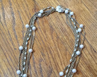 Vintage 1960's Pearl and Chain Necklace