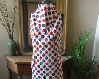 Adorable Vintage 1960's Red, White, and Blue Flower Daisy Dress with Matching Scarf, size medium