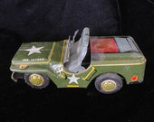 Vintage green tin army car, Linemar Japan