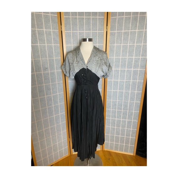 Vintage 1950’s black and metallic silver dress, s… - image 1