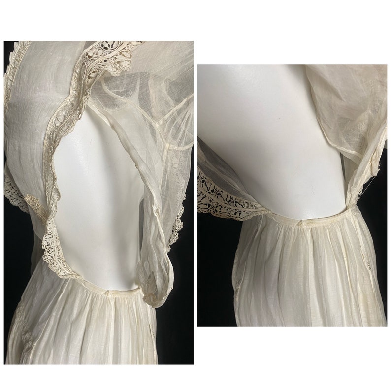 Antique early 1900s Victorian sheer cream overdress, size xs image 8