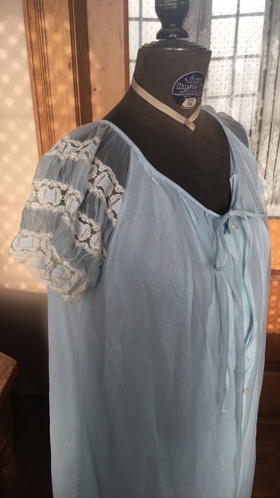 Vintage 1960's Light Blue Nightie, Pajama Robe wi… - image 3