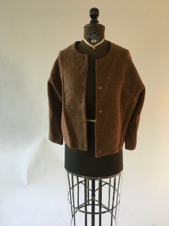 Vintage 1940, 1950 Rust Brown Cardigan Sweater, Si