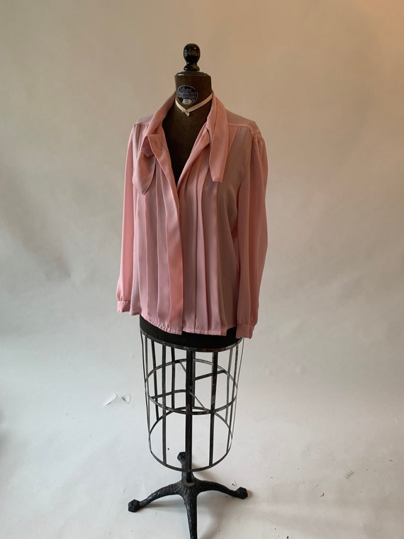 Vintage 1980s pink blouse with pintucks and bow - image 1