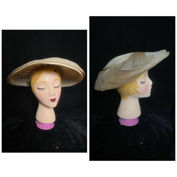 Vintage 1940s Wide Brim Tan Fascinator 