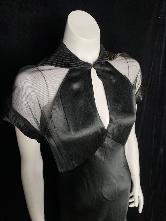 Vintage 1930’s black liquid satin gown with mesh,… - image 2