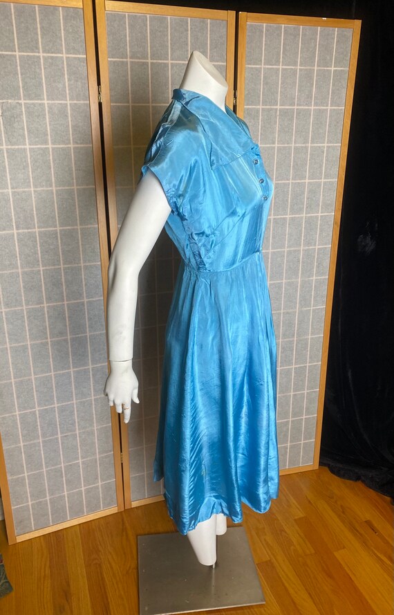 Vintage 1950’s sky blue satin dress with round gl… - image 3