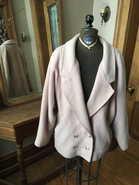 Vintage 1980 Light Pink Double Breasted Wool Coat… - image 2