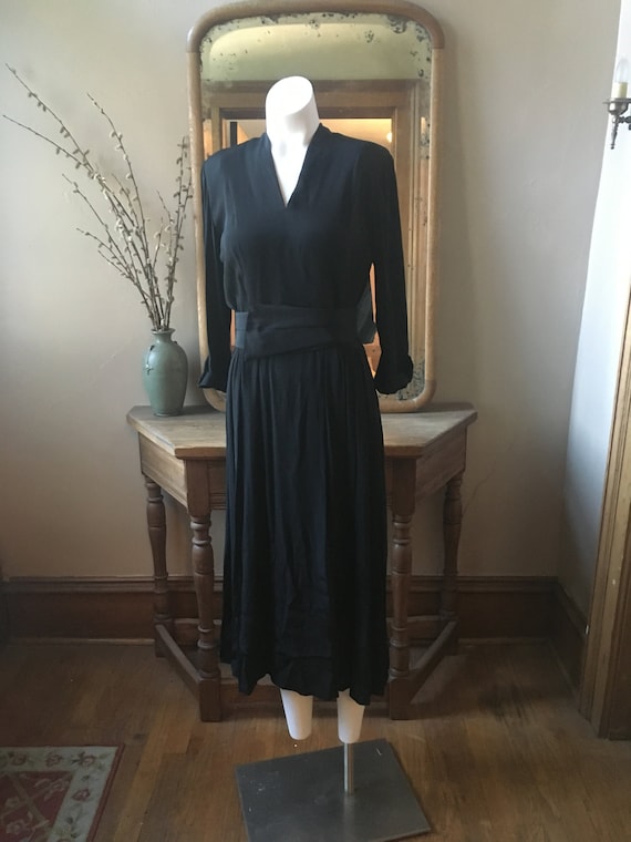 Vintage 1940's Black Dress with Belt