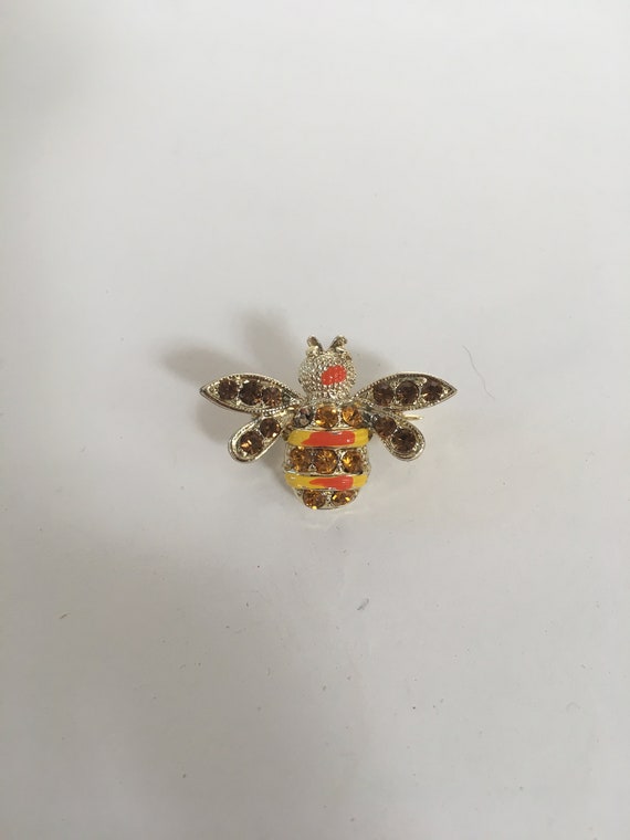 Vintage 1960s rhinestone bee / bumblebee pin / br… - image 1