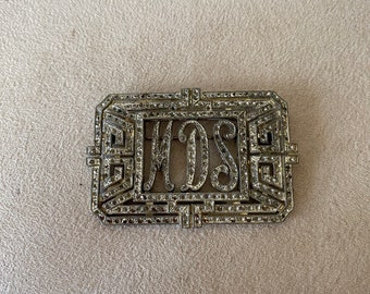 Vintage antieke zilveren art deco initialen broche uit de jaren 30, MDS gepersonaliseerd