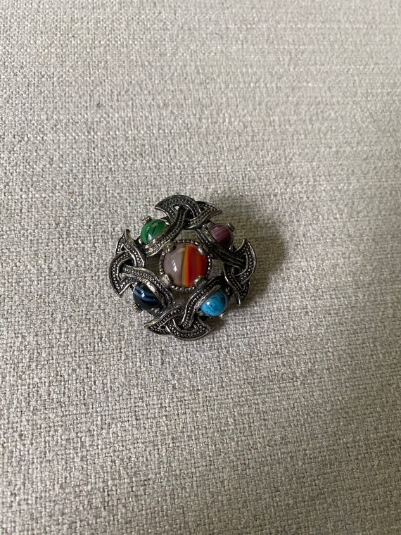 Vintage 1980's Silver Brooch With Colorful Stones