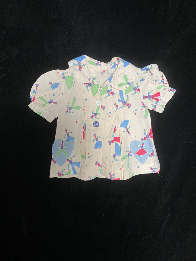 Vintage 1930’s Miami Mall Cheap SALE Start 1940’s little girls top novelty print with puffy