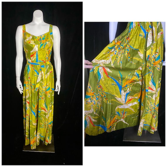 Vintage 1960’s 1970’s green hawaiian Tiki pantsuit