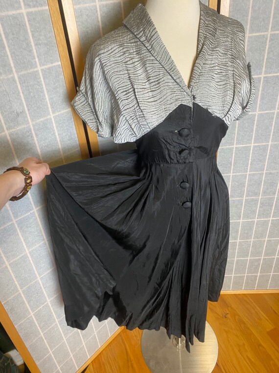 Vintage 1950’s black and metallic silver dress, s… - image 3