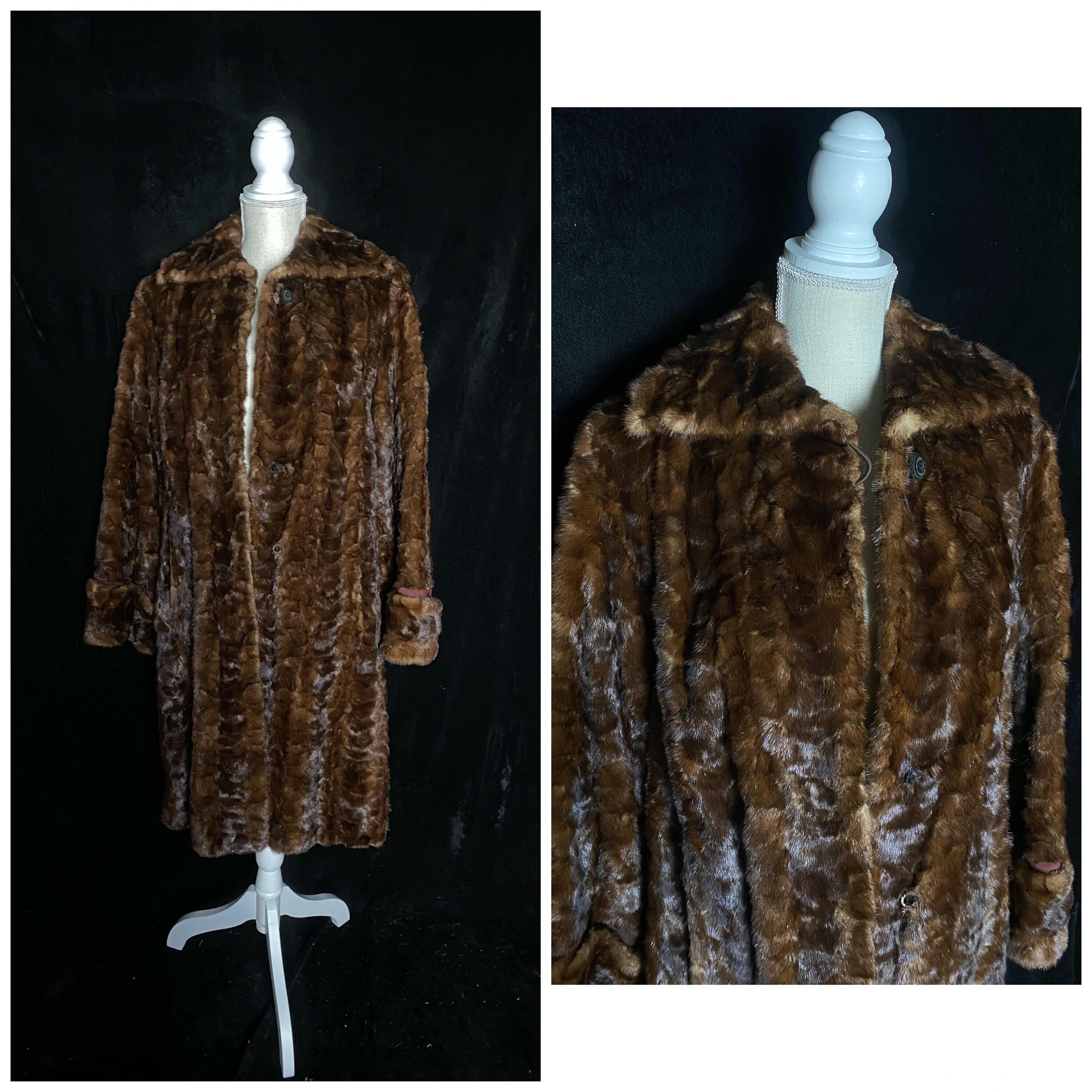 激レア Cornet コート Vintage 1960's Brown Real Fur Long Coat, Size Medium, Cownie Furs