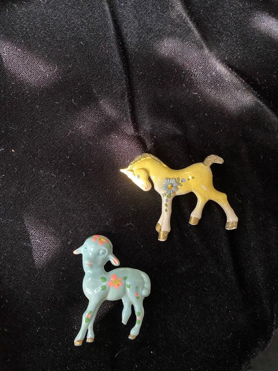 Vintage 1930's 1940's Celluloid Sheep and Horse Po