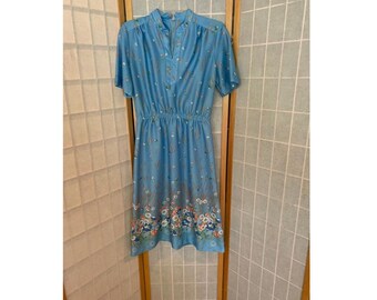 Vintage 1970’s blue floral polyester dress by Sherri Lynn