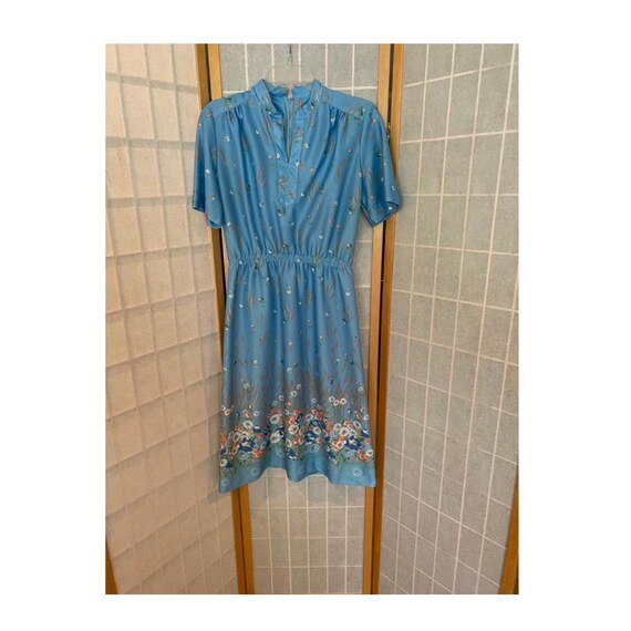 Vintage 1970’s blue floral polyester dress by She… - image 1