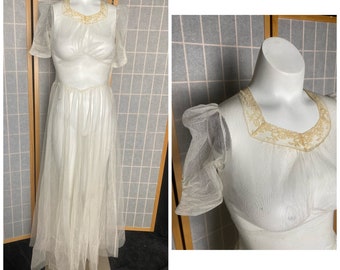 Vintage 1930’s white mesh net dress with liquid satin slip, size XXS