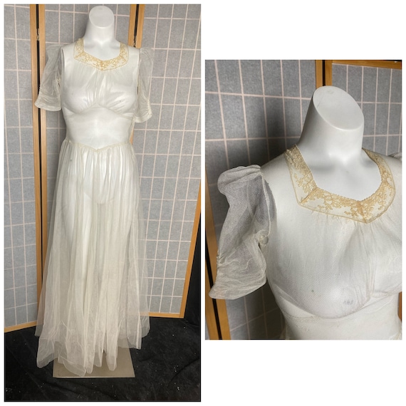 Vintage 1930’s white mesh net dress with liquid s… - image 1
