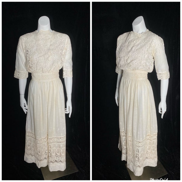 1940s Handmade Irish Lace White Gown
