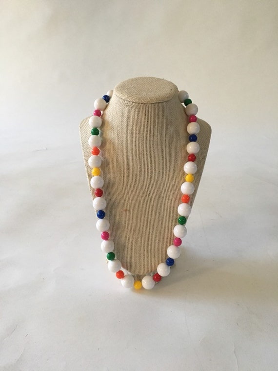 Vintage 1980's white and rainbow colorful bead one