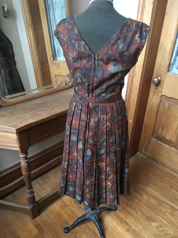 Vintage 1950's Brown and Blue Marcy Allen Dress w… - image 8