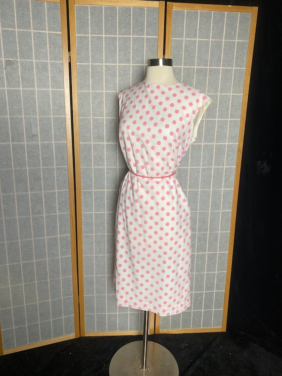 Vintage 1960’s white dress with pink polka dots, … - image 3