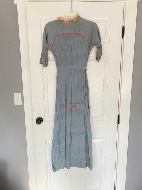 Antique 1900s blue and white hickory stripe dress… - image 3
