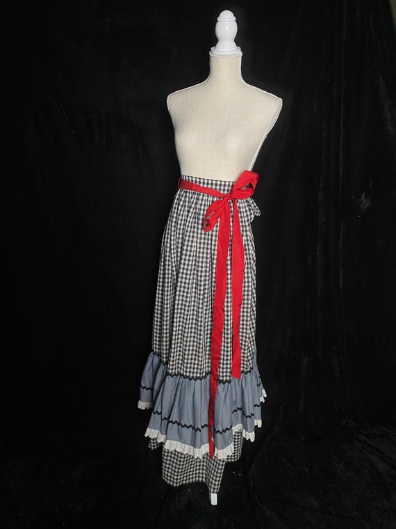 Vintage 1970’s gray gingham ruffle maxi skirt wit… - image 2