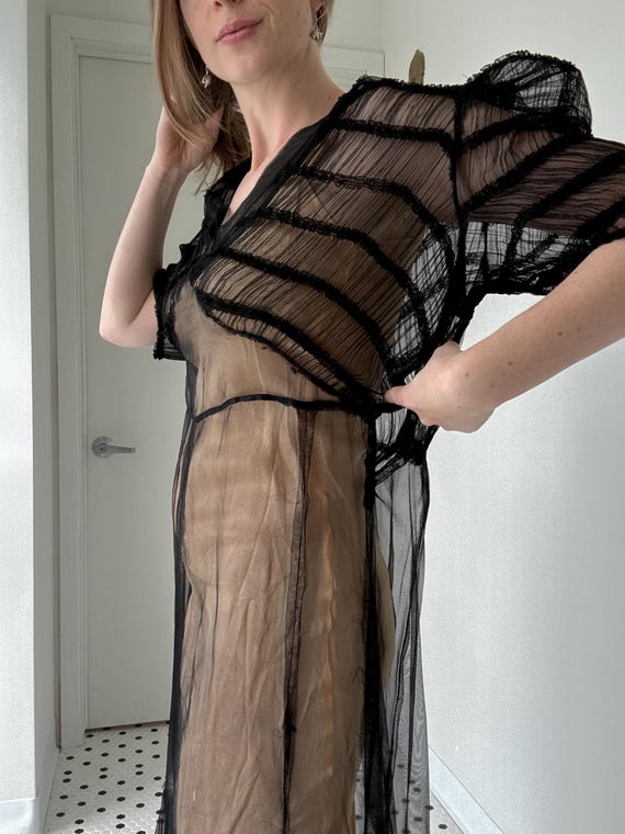 Vintage 1930’s 40’s sheer black gown, dress size … - image 7