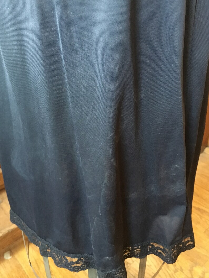 large Size medium Vintage Black Nylon Long Slip Dress