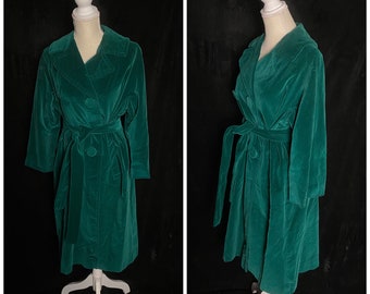 Vintage jaren 1950 1960 Marguerite Rubel San Fransisco smaragdgroen fluweel double breasted jas, maat groot
