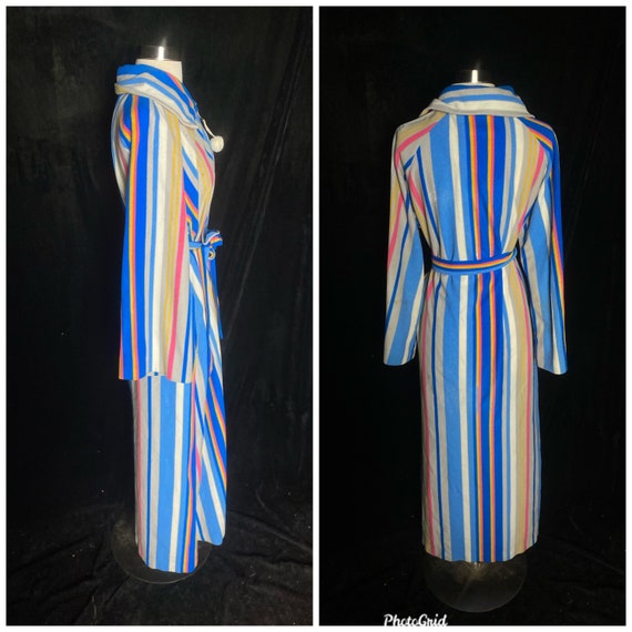 Vintage 1970’s colorful stripe fuzzy onesie robe,… - image 2