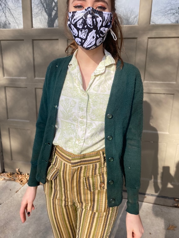 Vintage 1940’s 1950’s forest green wool cardigan,