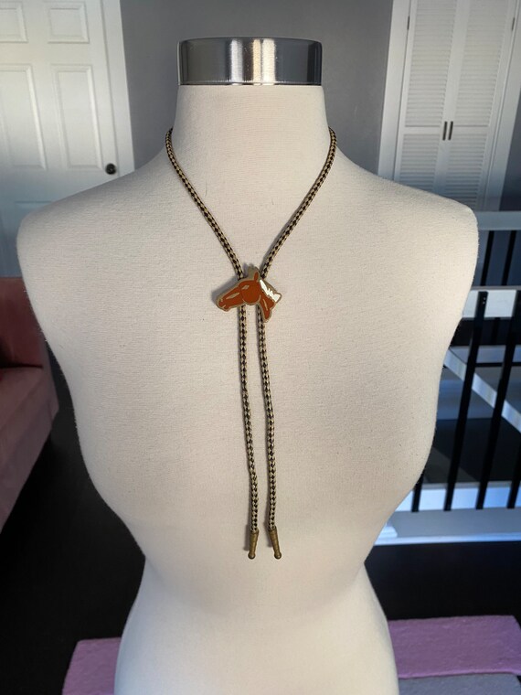 Vintage 1980’s brown horse bolo tie with black an… - image 1