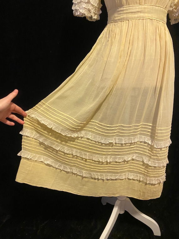 Vintage antique semi sheer yellow voile 1920’s la… - image 3