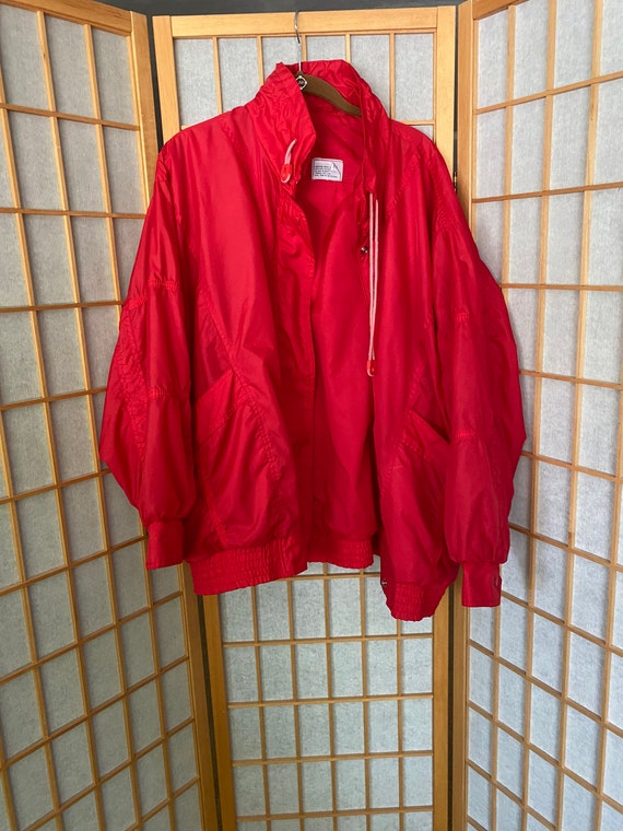 Vintage 1980’s bright red zip up rain coat, windbr